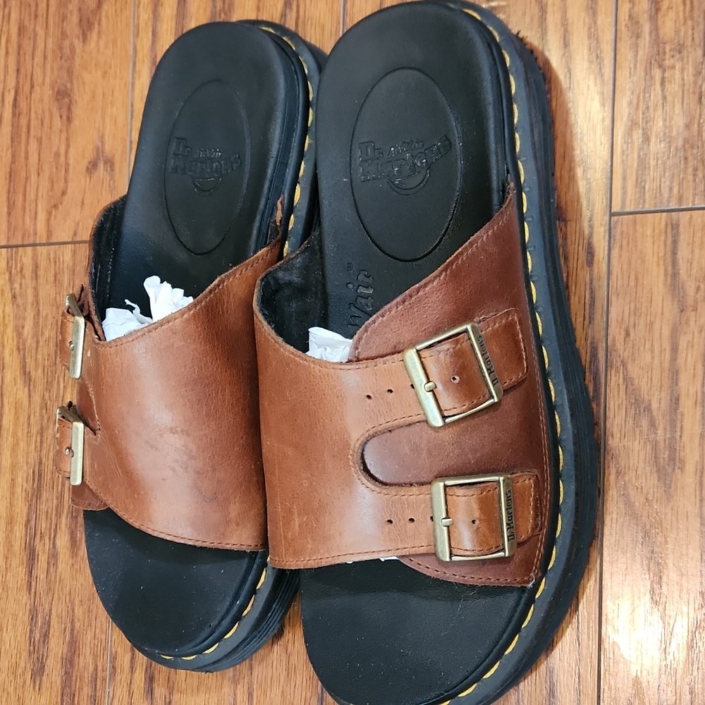 Dr.Martens Dax Brown Leather Slide Sandals - Picture 4 of 8